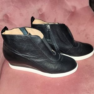 LINEA Paolo | Felicia Wedge Sneaker Black Perforated Leather Women's Size 9